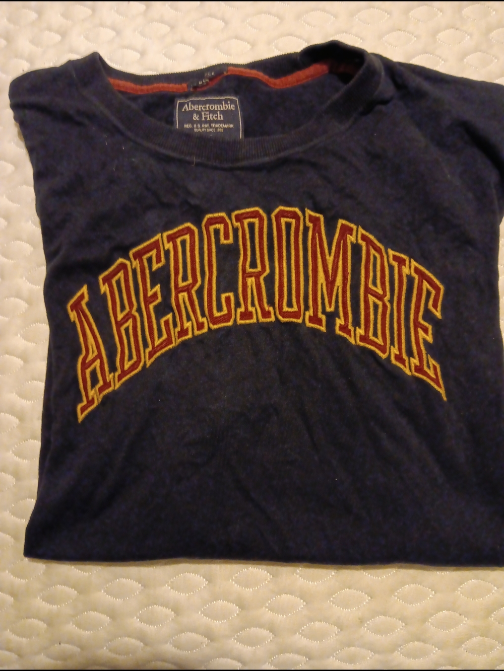 Abercrombie & Fitch Navy Short Sleeve Tee with Yellow and Red Logo